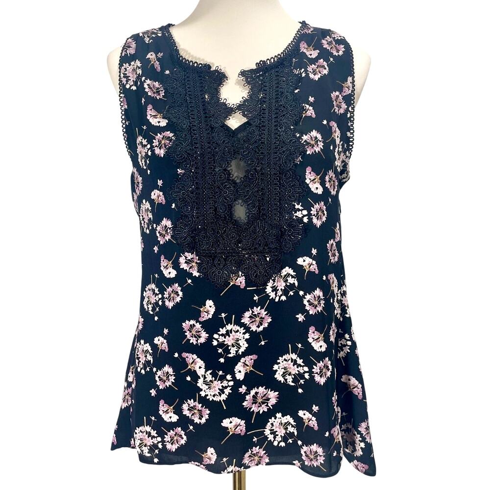 White House Black Market Floral Lace Accent Hi-Low Tank Size Medium Lined Top